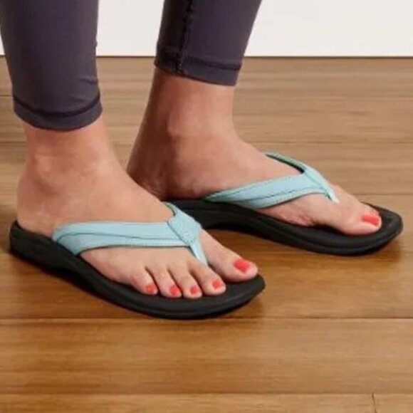 OluKai Ohana Thong Sandal Flip Flop Water Resistant Leather Arch Support Blue - Picture 1 of 6